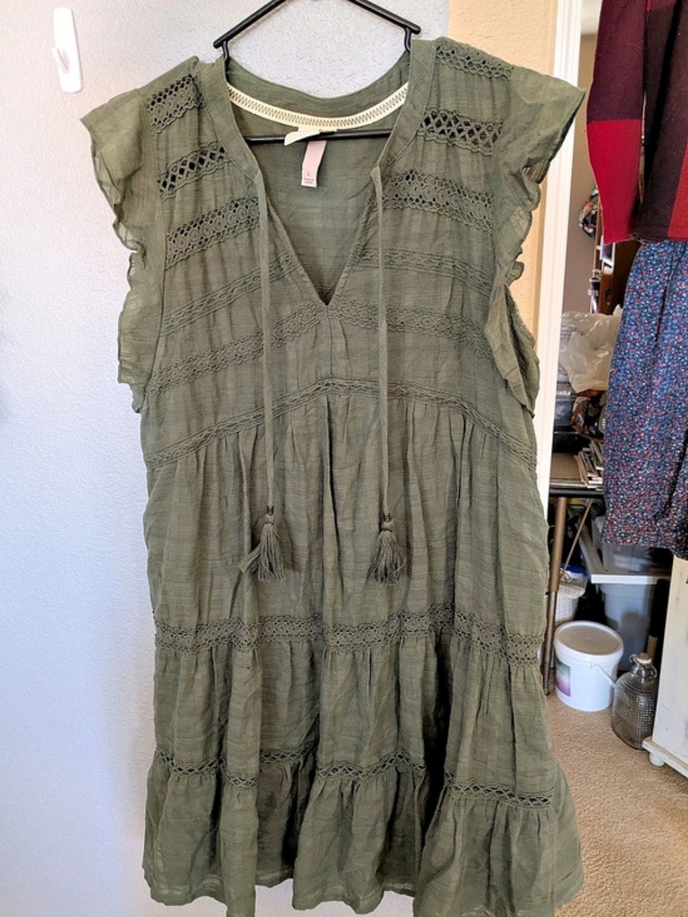 Mini Lace Trim Dress in Green Size Large Like New, Knox Rose